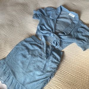 Blue wrap top & skirt set